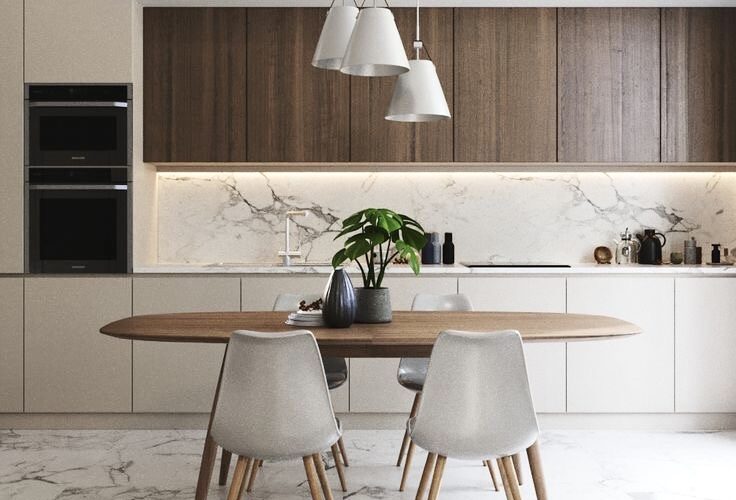 کابینت سفید و رنگ چوب
