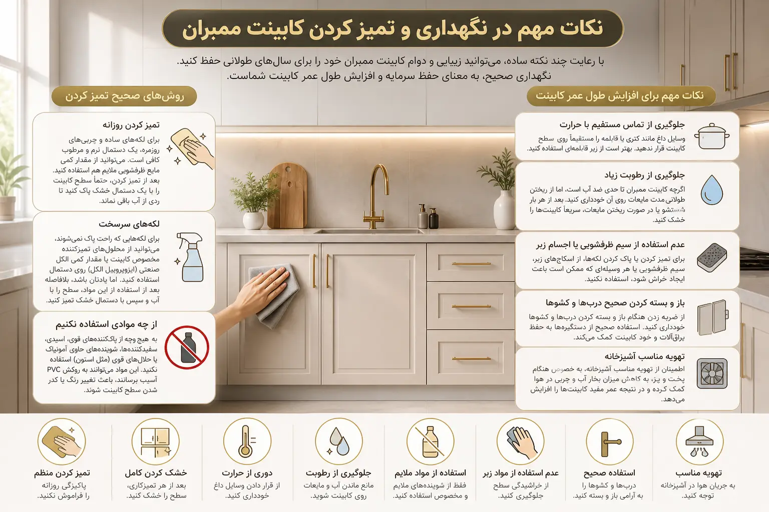 نکات مهم در نگهداری و تمیز کردن کابینت ممبران